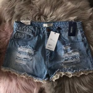 high rise denim shorts